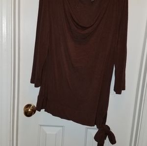 Brown Jersey knit cowell neck top